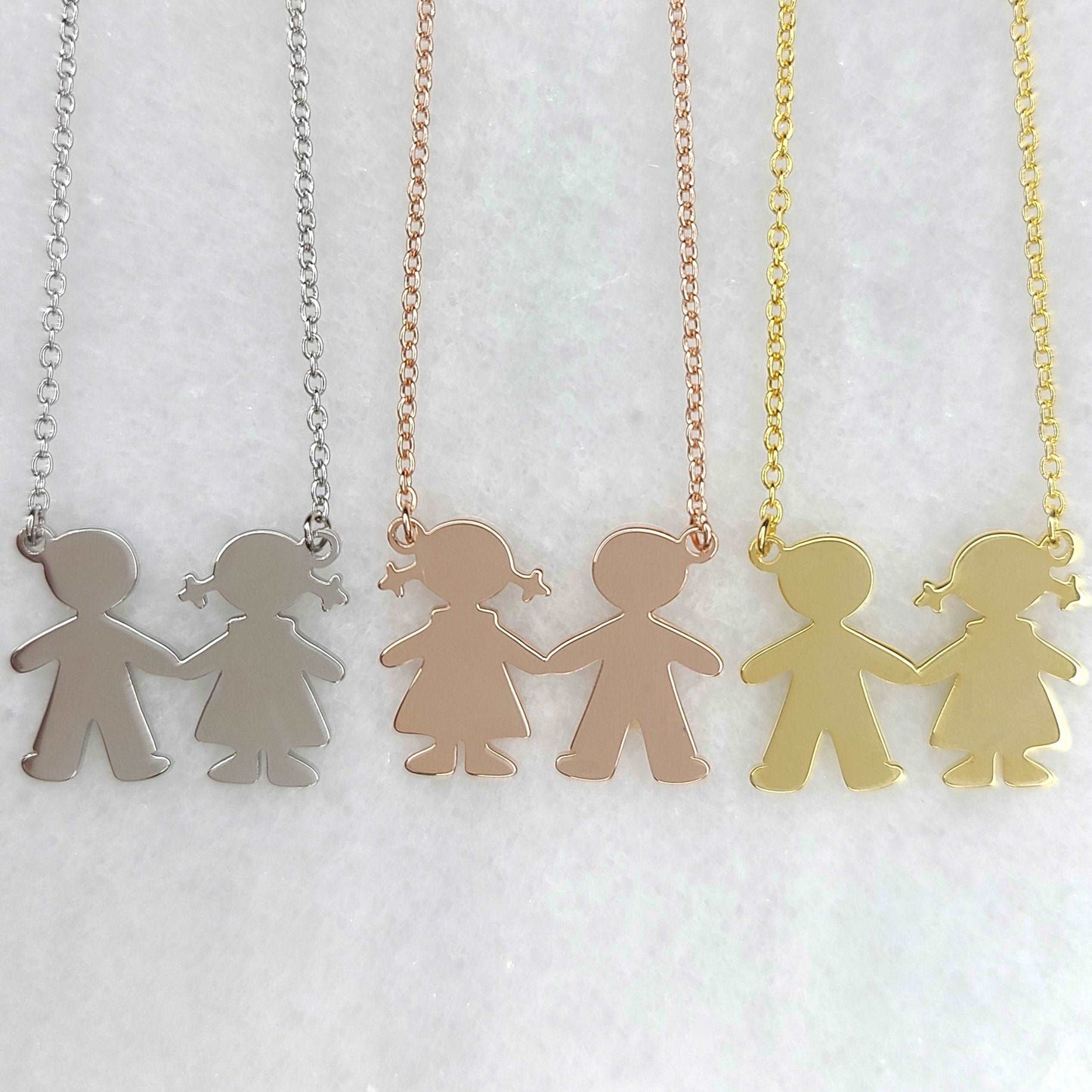 PyP JEWELERS Personalized Necklace for Mom with Boy and/or Girl Charm | Children and Chain made with solid High Quality 925 Sterling Silver | Available in Gold, Rose Gold and Silver