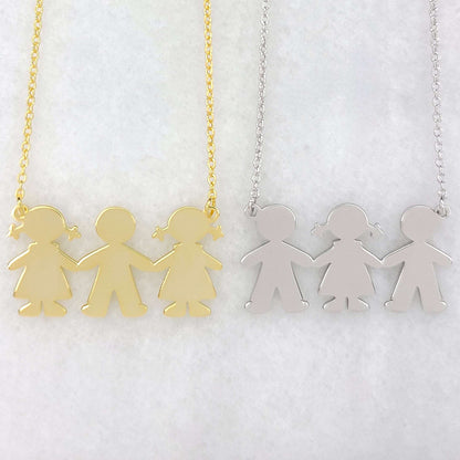 PyP JEWELERS Personalized Necklace for Mom with Boy and/or Girl Charm | Children and Chain made with solid High Quality 925 Sterling Silver | Available in Gold, Rose Gold and Silver.
