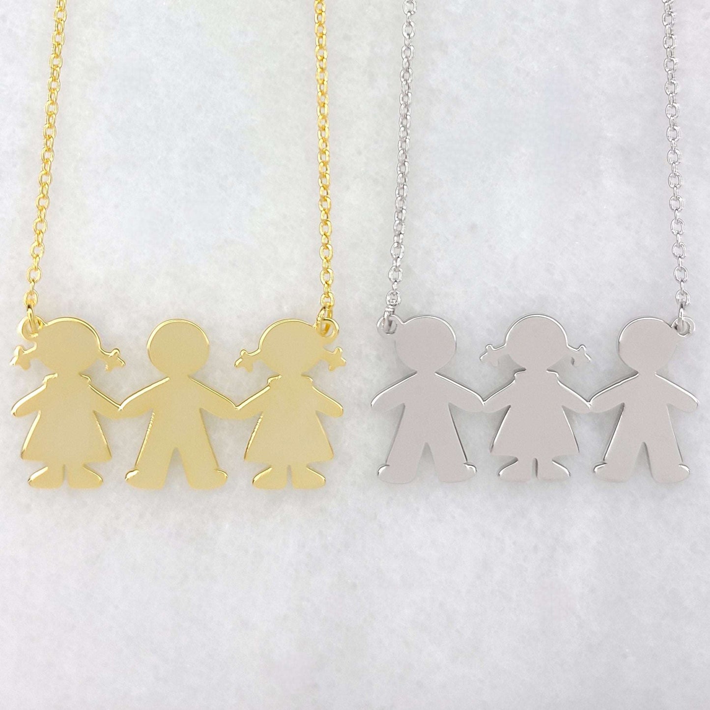 PyP JEWELERS Personalized Necklace for Mom with Boy and/or Girl Charm | Children and Chain made with solid High Quality 925 Sterling Silver | Available in Gold, Rose Gold and Silver