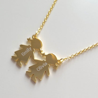 PyP JEWELERS Personalized Necklace for Mom with Boy and/or Girl Charm | Children and Chain made with solid High Quality 925 Sterling Silver | Available in Gold, Rose Gold and Silver
