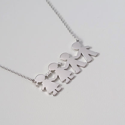 PyP JEWELERS Personalized Necklace for Mom with Boy and/or Girl Charm | Children and Chain made with solid High Quality 925 Sterling Silver | Available in Gold, Rose Gold and Silver.