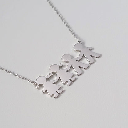 PyP JEWELERS Personalized Necklace for Mom with Boy and/or Girl Charm | Children and Chain made with solid High Quality 925 Sterling Silver | Available in Gold, Rose Gold and Silver