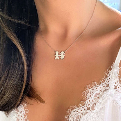 PyP JEWELERS Personalized Necklace for Mom with Boy and/or Girl Charm | Children and Chain made with solid High Quality 925 Sterling Silver | Available in Gold, Rose Gold and Silver